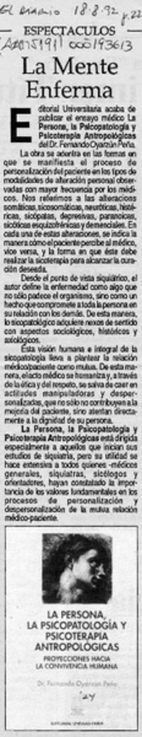 La Mente enferma  [artículo].