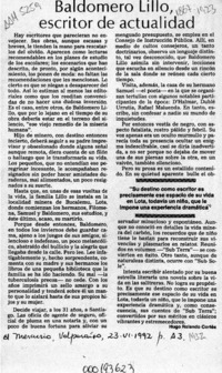 Baldomero Lillo, escritor de actualidad  [artículo] Hugo Rolando Cortés.