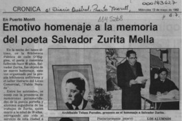 Emotivo homenaje a la memoria del poeta Salvador Zurita Mella  [artículo].
