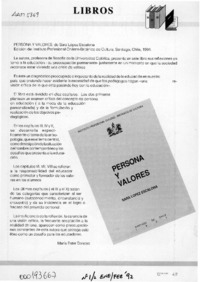 Persona y valores  [artículo] María Ester Donoso.