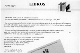 Persona y valores  [artículo] María Ester Donoso.