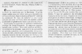 Veinte poemas de amor y una canción desesperada  [artículo] R. R. M.