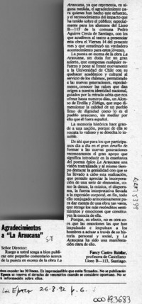 Agradecimientos a "La Araucana"  [artículo] Fancy Castro Rubilar.