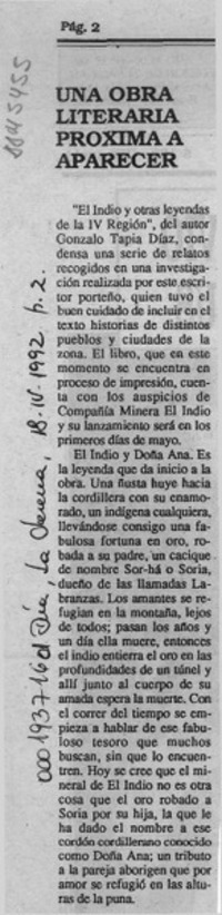 Una obra literaria próxima a aparecer  [artículo].