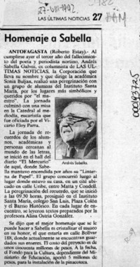 Homenaje a Sabella  [artículo] Roberto Estay.