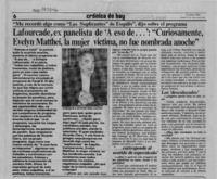 Lafourcade, ex panelista de "A eso de -- "Curiosamente, Evelyn Matthei, la mujer víctima, no fue nombrada anoche"  [artículo].