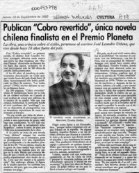 Publican "Cobro revertido", única novela chilena finalista en el Premio Planeta  [artículo].