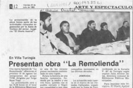 Presentan obra "La remolienda"  [artículo].