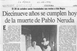 Diecinueve años se cumplen hoy de la muerte de Pablo Neruda  [artículo].