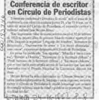 Conferencia de escritor en Círculo de Periodistas  [artículo].