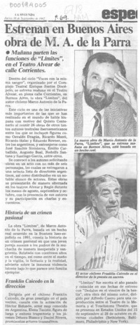 Estrenan en Buenos Aires obra de M. A. de la Parra