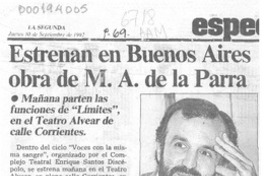 Estrenan en Buenos Aires obra de M. A. de la Parra