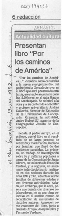 Presentan libro "Por los caminos de América"  [artículo].