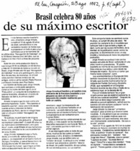 Brasil celebra 80 años de su máximo escritor  [artículo].