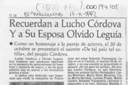 Recuerdan a Lucho Córdova y a su esposa Olvido Leguía  [artículo].