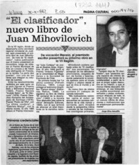 "El clasificador", nuevo libro de Juan Mihovilovich