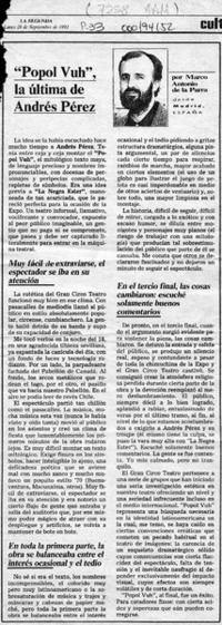 "Popol Vuh", la última de Andrés Pérez  [artículo] Marco Antonio de la Parra.