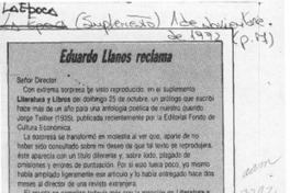 Eduardo Llanos reclama  [artículo] Eduardo Llanos Melussa.