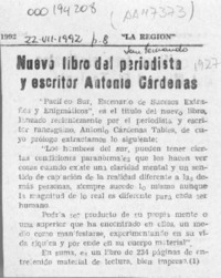 Nuevo libro del periodista y escritor Antonio Cárdenas  [artículo].