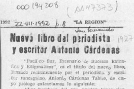 Nuevo libro del periodista y escritor Antonio Cárdenas  [artículo].