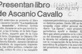 Presentan libro de Ascanio Cavallo  [artículo].