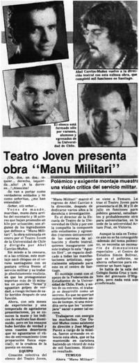 Teatro joven presenta obra "Manu militari"