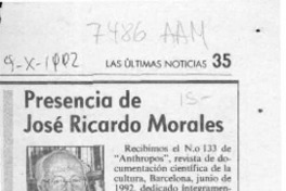 Presencia de José Ricardo Morales  [artículo] Hugo Montes Brunet.