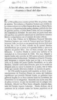 A los 80 años, con mi último libro, "Aurora y final del día"  [artículo] Luis Merino Reyes.