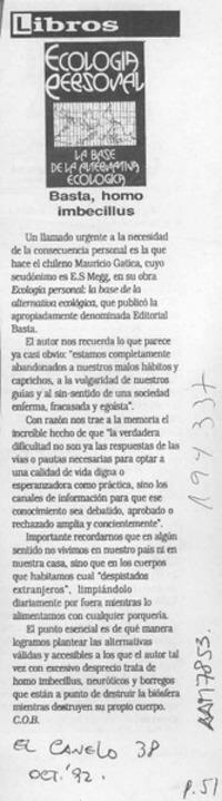 Basta, homo imbecillus  [artículo] C. O. B.