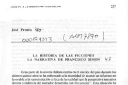 La historia de las ficciones, la narrativa de Francisco Simón  [artículo] José Promis.