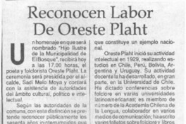 Reconocen labor de Oreste Plath  [artículo].