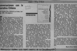 Conversaciones con la narrativa chilena  [artículo] María Ester Roblero.