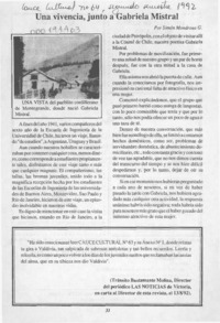 Una vivencia, junto a Gabriela Mistral  [artículo] Simón Mondrous G.