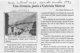 Una vivencia, junto a Gabriela Mistral  [artículo] Simón Mondrous G.