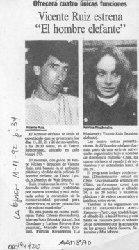 Vicente Ruiz estrena "El hombre elefante"  [artículo].