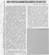 Dos poetas diametralmente opuestos  [artículo] Wellington Rojas Valdebenito.