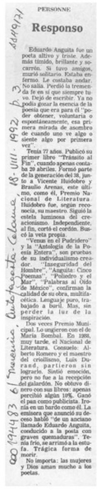 Responso  [artículo] Personne.