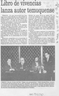 Libro de vivencias lanza autor temuquense