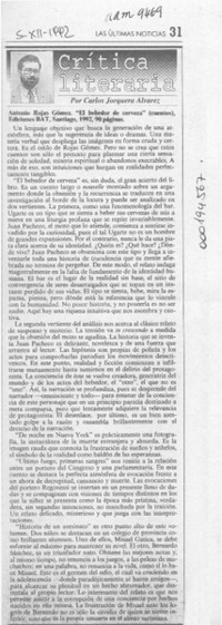 Antonio Rojas Gómez. "El bebedor de cerveza"  [artículo] Carlos Jorquera Alvarez.