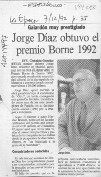 Jorge Díaz obtuvo el premio Borne 1992  [artículo].