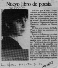 Nuevo libro de poesía  [artículo].