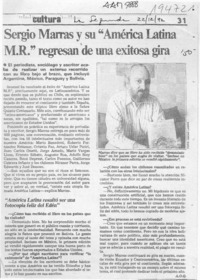 Sergio Marras y su "América Latina M. R." regresan de una exitosa gira  [artículo] A. O. Q.