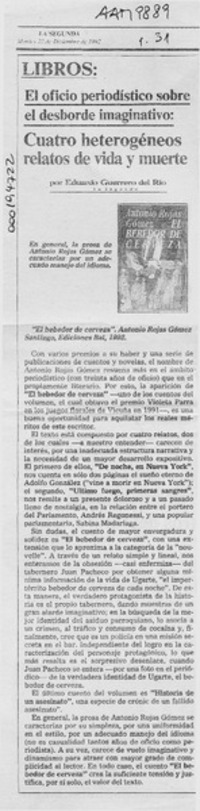 Cuatro heterogéneos relatos de vida y muerte  [artículo] Eduardo Guerrero del Río.