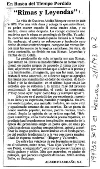 Rimas y leyendas  [artículo] Alberto Arraño.