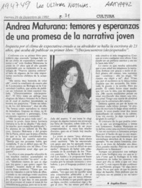 Andrea Maturana, temores y esperanzas de una promesa de la narrativa joven  [artículo] Angélica Rivera.