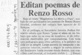 Editan poemas de Renzo Rosso  [artículo].