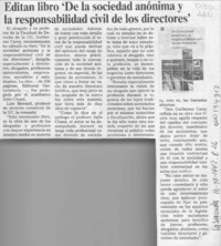 Editan libro "De la sociedad anónima y la responsabilidad civil de los directores"  [artículo].