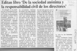 Editan libro "De la sociedad anónima y la responsabilidad civil de los directores"  [artículo].