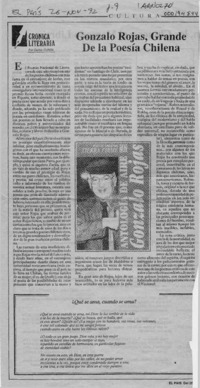 Gonzalo Rojas, grande de la poesía chilena  [artículo] Carlos Iturra.