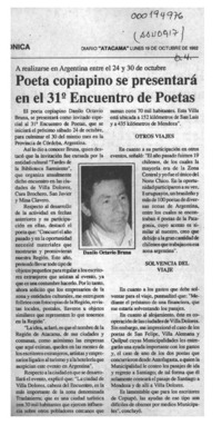 Poeta copiapino se presentará en el 31o. Encuentro de Poetas  [artículo].